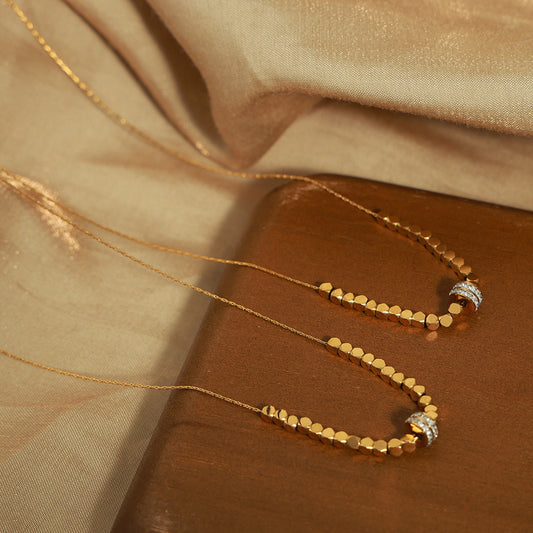 18K gold light luxury noble geometric square and round inlaid zircon design pendant necklace
